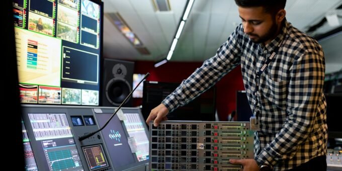 man in black and white checkered dress shirt playing dj controller